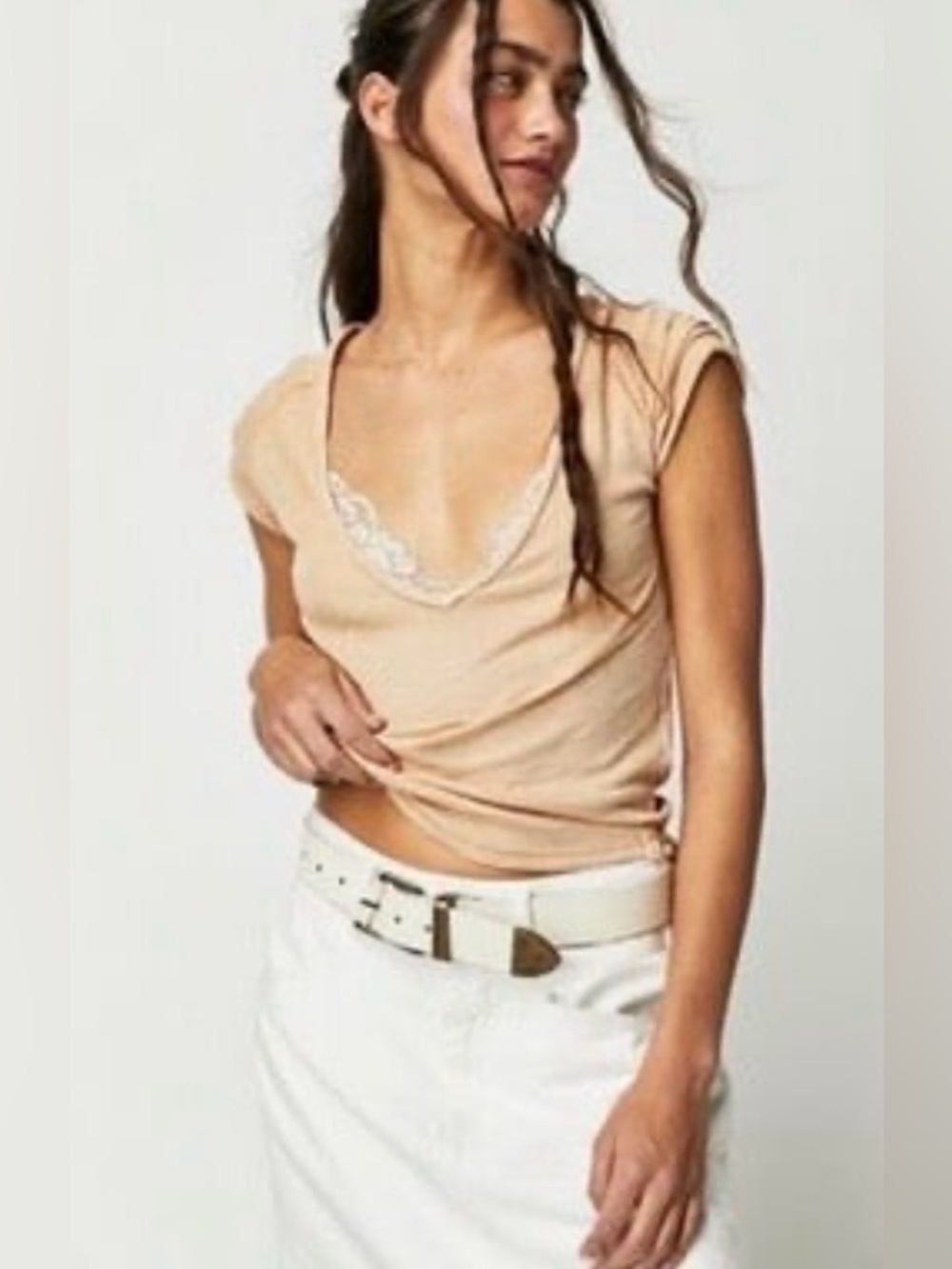 Free People Care FP Sunny Days Tee Short Sleeve Tee Barnacle Mauve/Tan XS